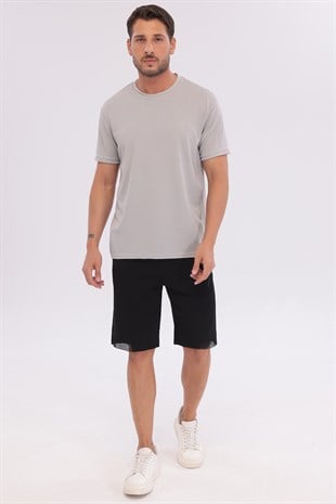 Erkek Sporcu Bisiklet Yaka T-Shirt Gri-5017