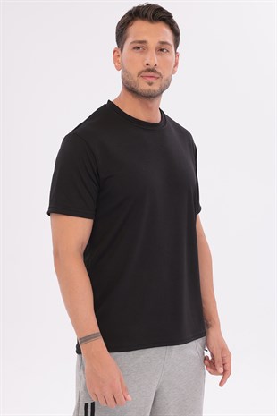 Erkek Sporcu Bisiklet Yaka T-Shirt Siyah-5017