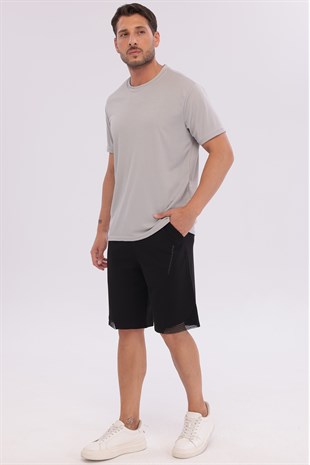 Erkek Sporcu Bisiklet Yaka T-Shirt Gri-5017