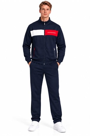 Erkek Dik Yaka Sportif Detaylı Eşofman Takımı Lacivert-9546