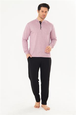 Erkek Pamuklu Desenli Cepli Düğmeli Pijama Takımı 5289