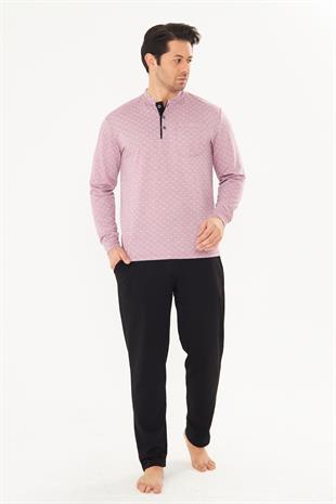 Erkek Pamuklu Desenli Cepli Düğmeli Pijama Takımı 5289