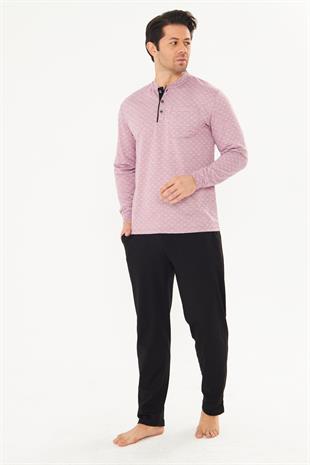Erkek Pamuklu Desenli Cepli Düğmeli Pijama Takımı 5289