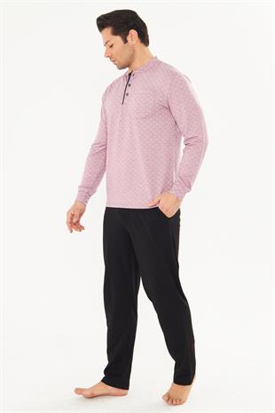 Erkek Pamuklu Desenli Cepli Düğmeli Pijama Takımı 5289