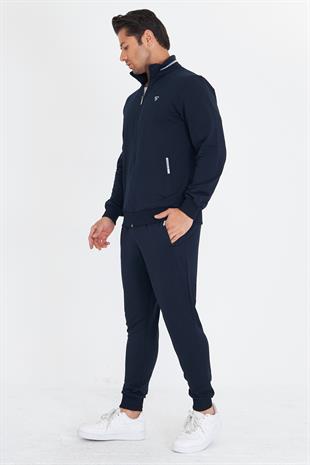 Erkek Pamuklu Dik Yakalı Eşofman Takımı Lacivert 5749-L