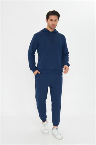 Şardonsuz 3 iplik Pamuklu Basic Kapüşonlu Unisex Eşofman Takımı 5737