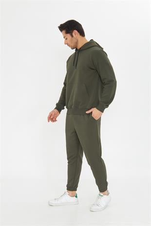 Şardonsuz 3 iplik Pamuklu Basic Kapüşonlu Unisex Eşofman Takımı 5737