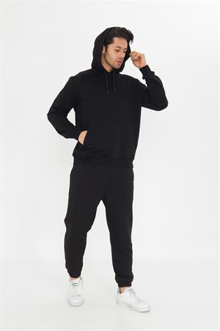 Şardonsuz 3 iplik Pamuklu Basic Kapüşonlu Unisex Eşofman Takımı 5737
