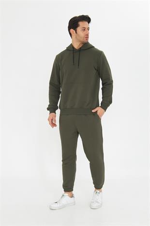 Şardonsuz 3 iplik Pamuklu Basic Kapüşonlu Unisex Eşofman Takımı 5737