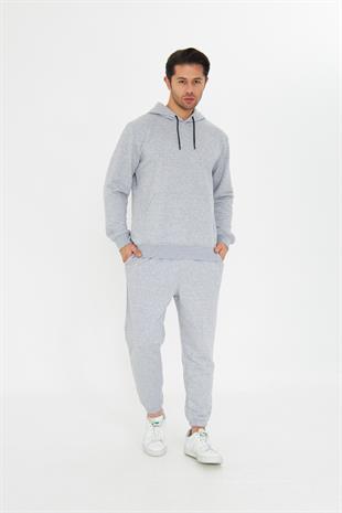 Şardonsuz 3 iplik Pamuklu Basic Kapüşonlu Unisex Eşofman Takımı 5737