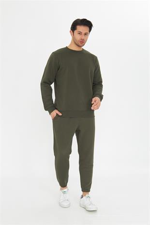 Şardonsuz 3 iplik Pamuklu Basic Bisiklet Yaka Unisex Eşofman Takımı 5738