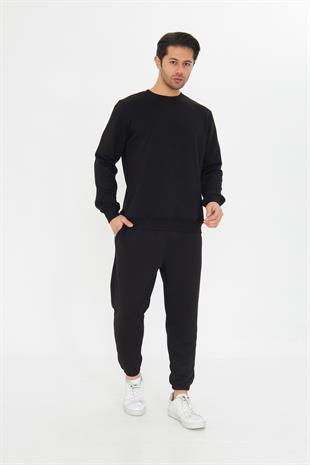 Şardonsuz 3 iplik Pamuklu Basic Bisiklet Yaka Unisex Eşofman Takımı 5738