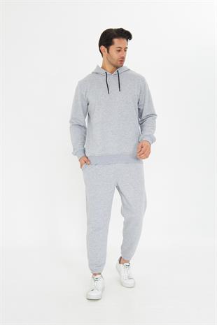 Şardonsuz 3 iplik Pamuklu Basic Kapüşonlu Unisex Eşofman Takımı 5737