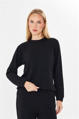 Kadın Modal Kumaş Rahat Kalıp Eşofman Takımı Siyah 8509-S