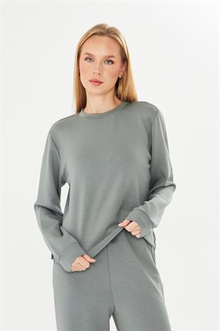 Kadın Modal Kumaş Rahat Kalıp Eşofman Takımı Haki 8509-H