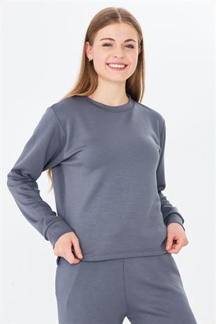 Kadın Modal Kumaş Rahat Kalıp Eşofman Takımı Füme 8509-F