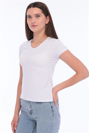Fantasy Pamuklu Kadın Basic T-Shirt Beyaz-5013-B