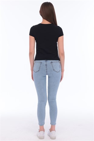 Fantasy Pamuklu Kadın Basic T-Shirt Siyah-5013-S