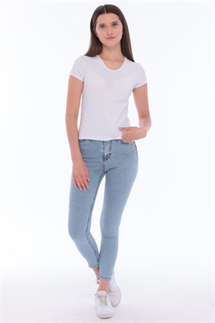 Fantasy Pamuklu Kadın Basic T-Shirt Beyaz-5013-B
