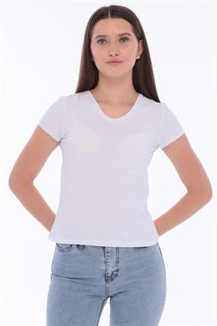 Fantasy Pamuklu Kadın Basic T-Shirt Beyaz-5013-B