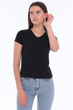 Fantasy Pamuklu Kadın Basic T-Shirt Siyah-5013-S