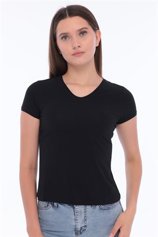 Fantasy Pamuklu Kadın Basic T-Shirt Siyah-5013-S