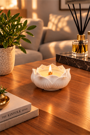 Dekoratif Lotus Desenli Hediyelik Mum-M04