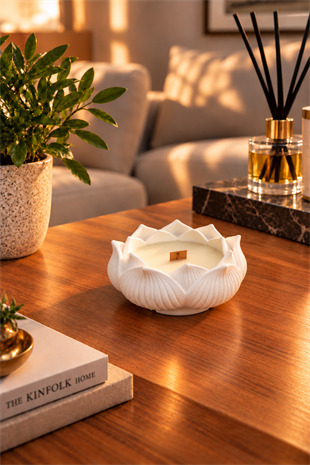 Dekoratif Lotus Desenli Hediyelik Mum-M04