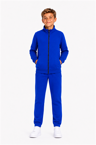 Unisex Çocuk Şardonlu Dik Yaka Eşofman Takımı Saks-311