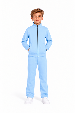 Unisex Çocuk Şardonlu Dik Yaka Eşofman Takımı B. Mavi-311