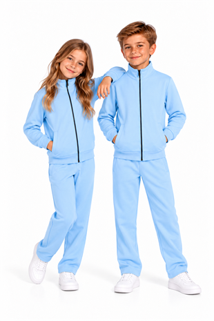 Unisex Çocuk Şardonlu Dik Yaka Eşofman Takımı B. Mavi-311