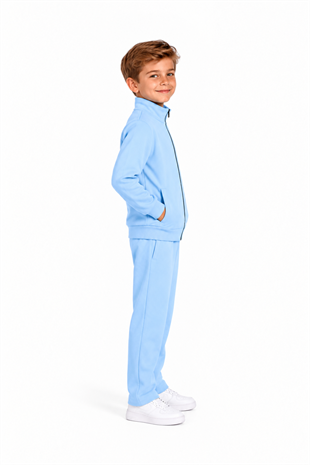 Unisex Çocuk Şardonlu Dik Yaka Eşofman Takımı B. Mavi-311