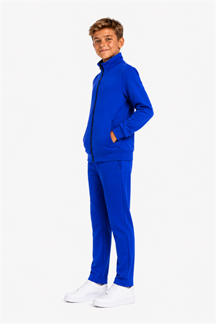 Unisex Çocuk Şardonlu Dik Yaka Eşofman Takımı Saks-311