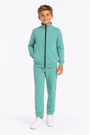 Unisex Çocuk Şardonlu Dik Yaka Eşofman Takımı Mint-311
