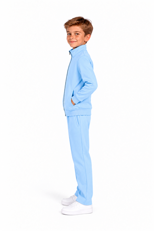 Unisex Çocuk Şardonlu Dik Yaka Eşofman Takımı B. Mavi-311
