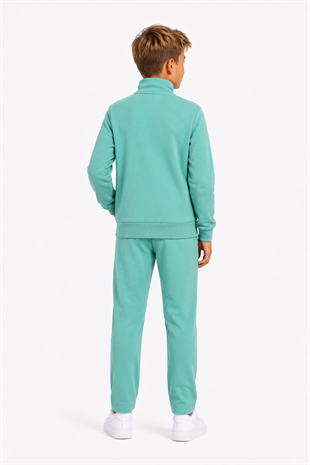 Unisex Çocuk Şardonlu Dik Yaka Eşofman Takımı Mint-311