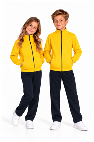 Unisex Çocuk Şardonlu Dik Yaka Eşofman Takımı Sarı-311
