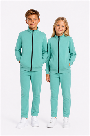 Unisex Çocuk Şardonlu Dik Yaka Eşofman Takımı Mint-311