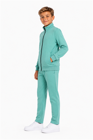 Unisex Çocuk Şardonlu Dik Yaka Eşofman Takımı Mint-311