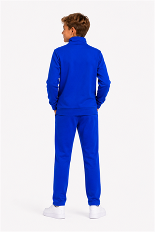 Unisex Çocuk Şardonlu Dik Yaka Eşofman Takımı Saks-311
