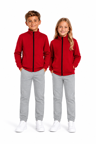 Unisex Çocuk Şardonlu Dik Yaka Eşofman Takımı Kırmızı-311