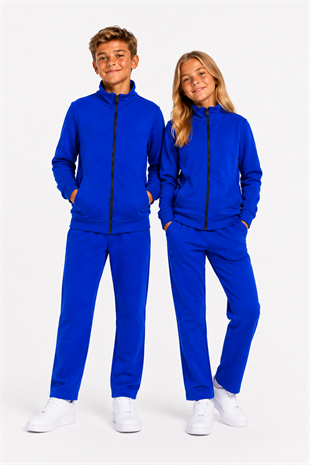 Unisex Çocuk Şardonlu Dik Yaka Eşofman Takımı Saks-311