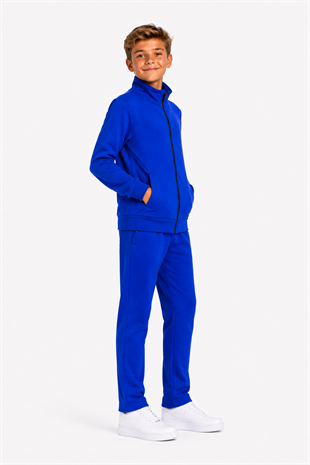 Unisex Çocuk Şardonlu Dik Yaka Eşofman Takımı Saks-311