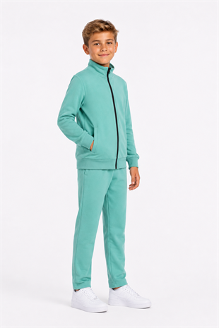 Unisex Çocuk Şardonlu Dik Yaka Eşofman Takımı Mint-311