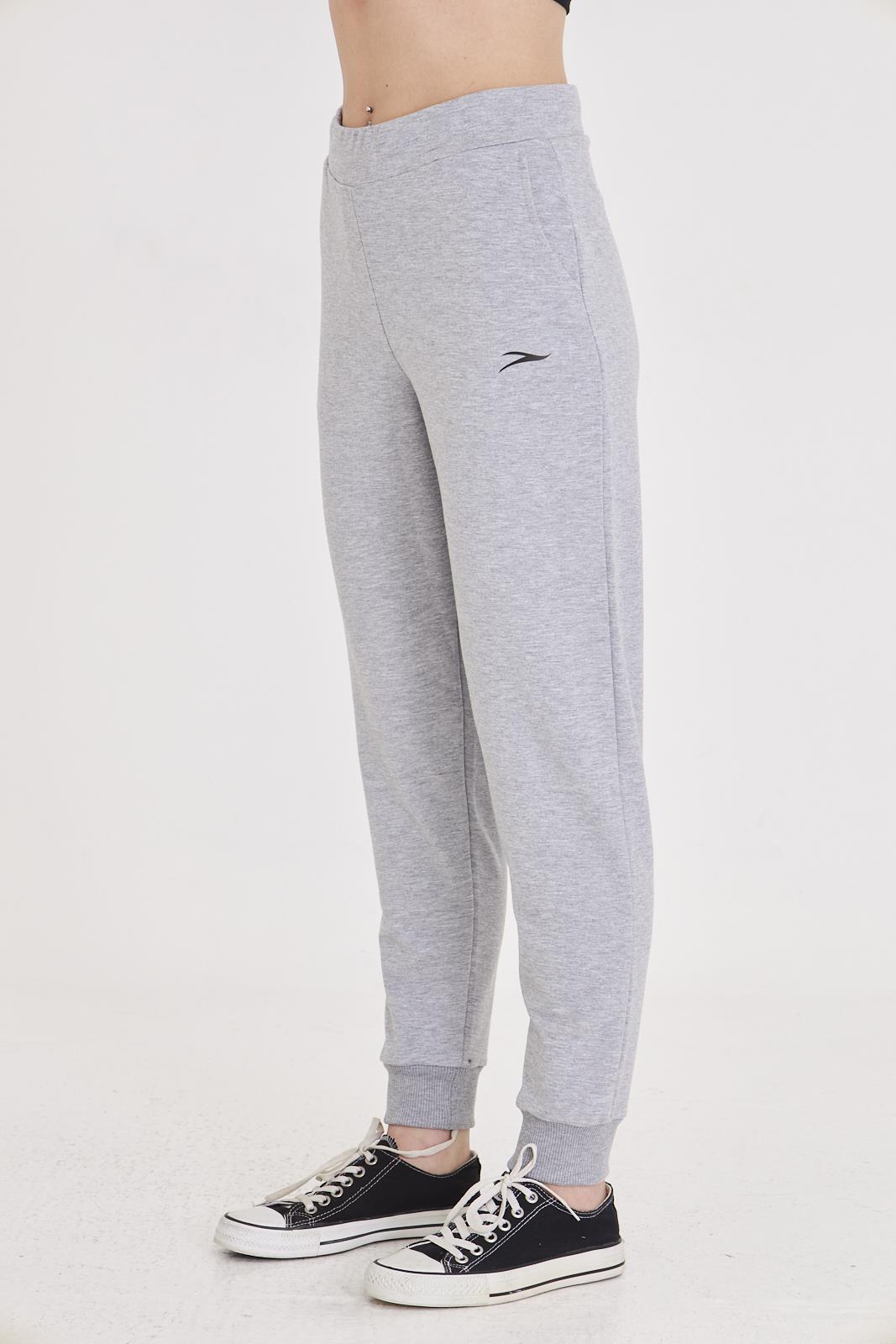 Kadın Lastik Paça Pamuklu Eşofman Altı Gri Melanj 5608-G