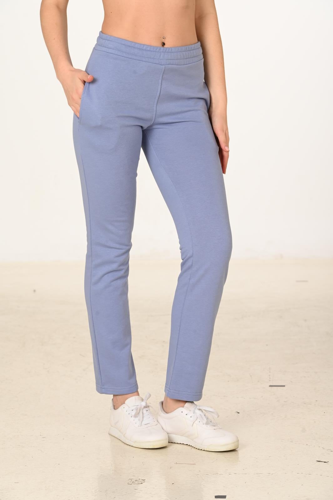 Kadın Pamuklu Slim Fit Eşofman Altı Mavi 5444-M