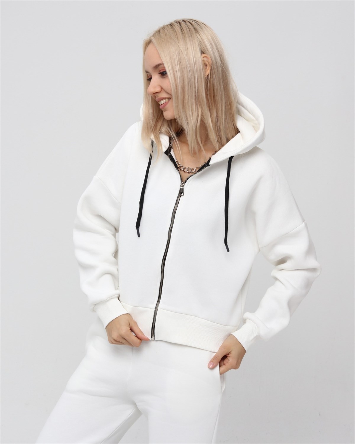 Kadın Tam Fermuarlı Crop Sweatshirt 5503B