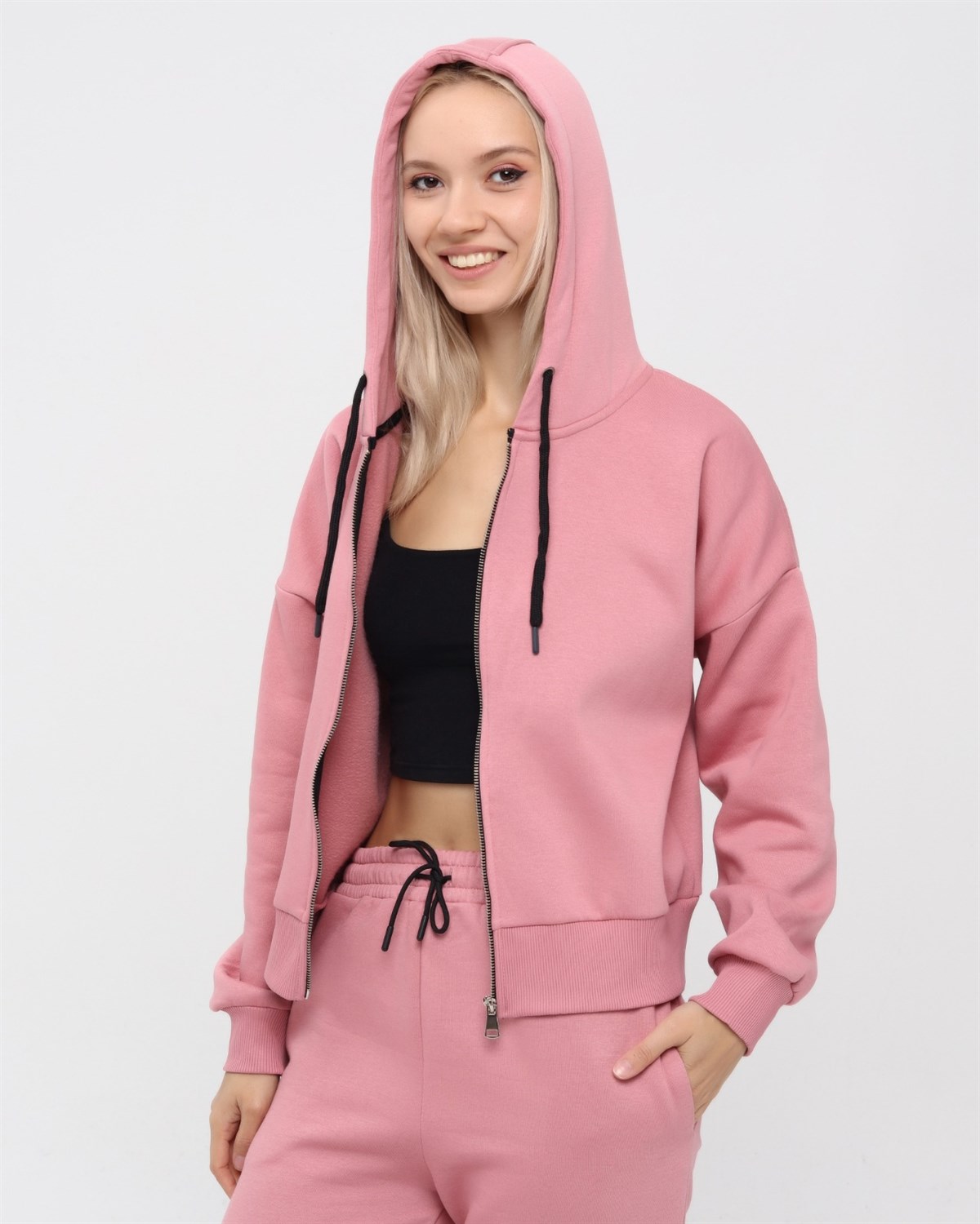 Kadın Tam Fermuarlı Crop Sweatshirt 5503P