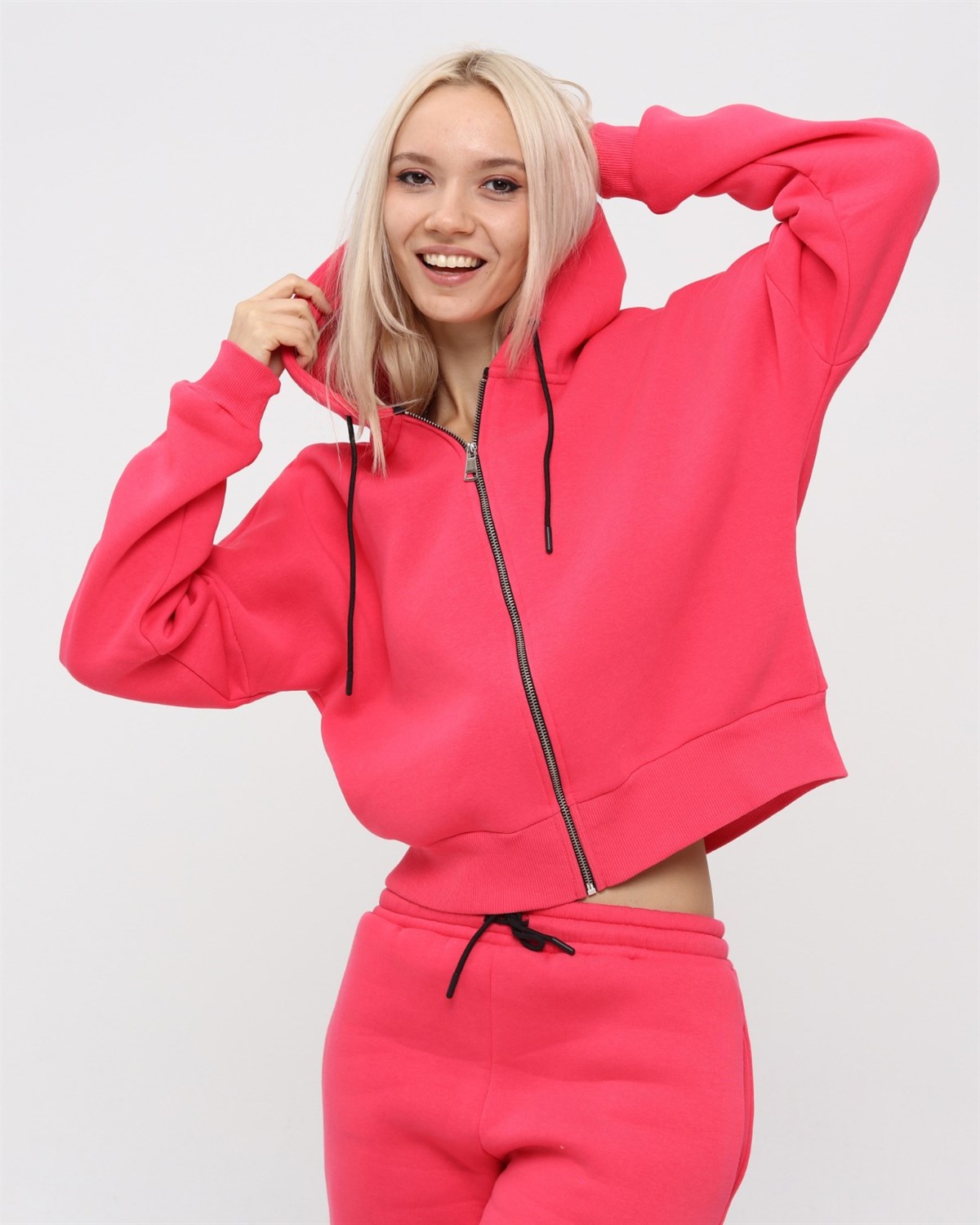 Kadın Tam Fermuarlı Crop Sweatshirt 5503F