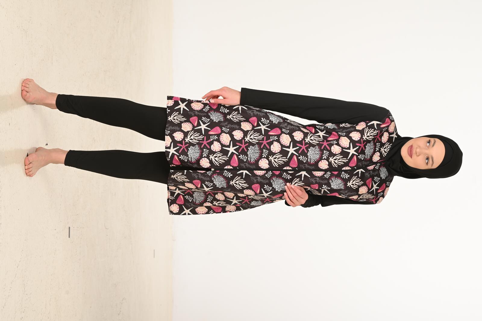 Tam Kapalı Desenli Paraşüt Kumaş Tesettür Mayo 3445